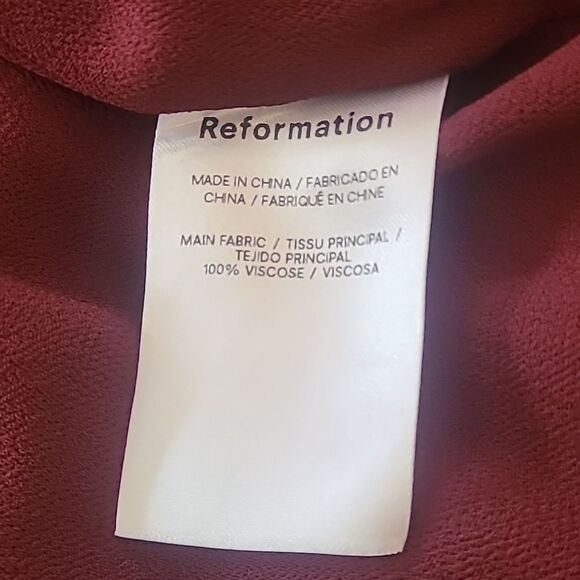 Reformation Brandi Smocked Mini Dress Relaxed Fit Chiffon Burgundy Size XL - Picture 12 of 15